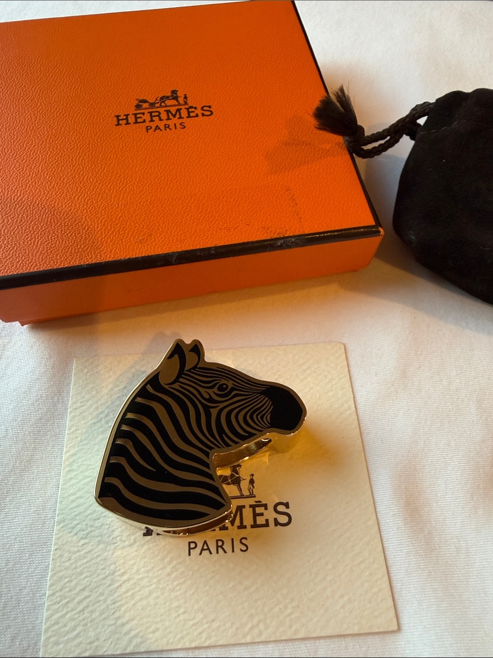 Hermes Zebra Quadrige permabrass coated laquer scarf ring